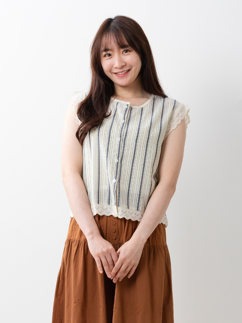 復古條紋棉蕾絲背心
