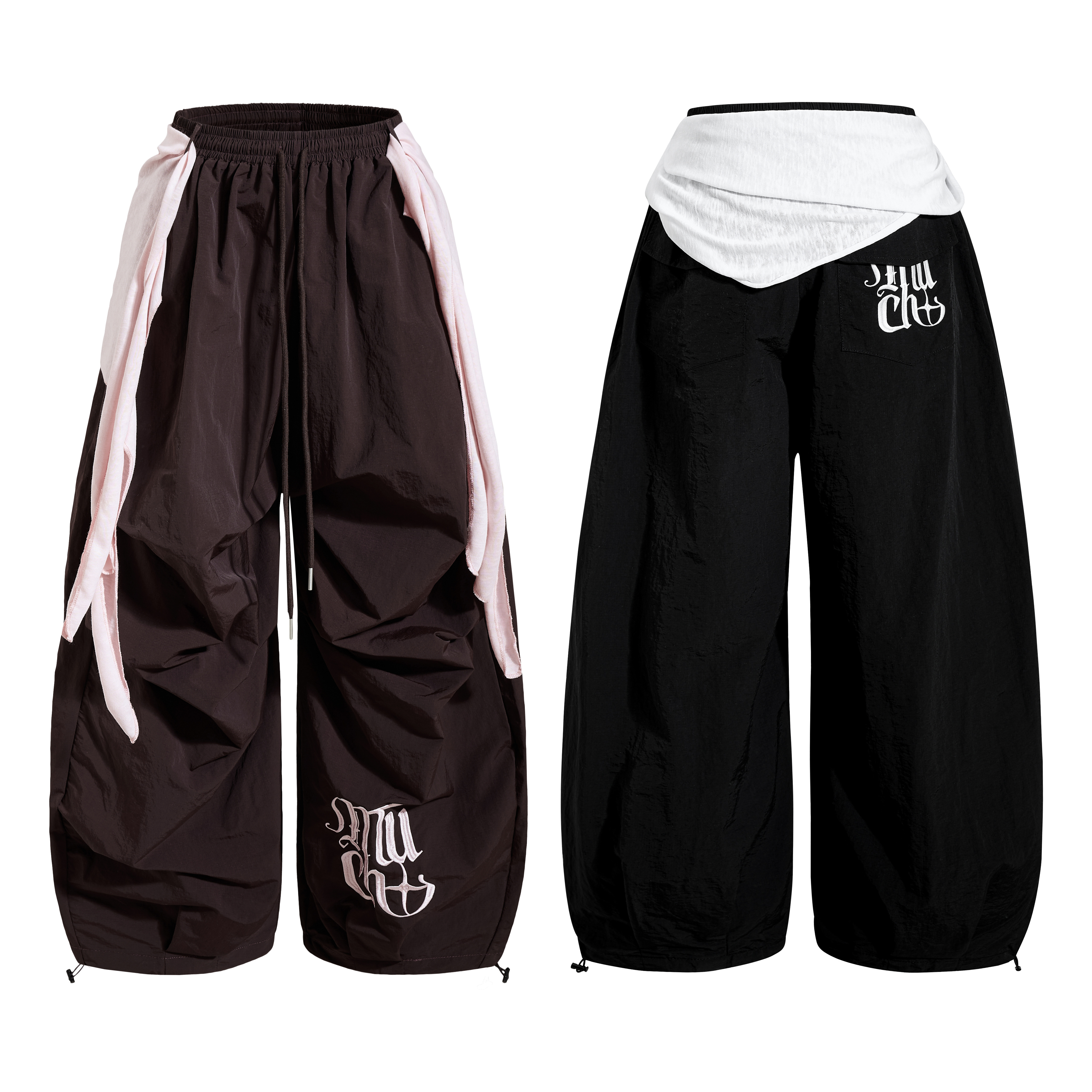 《S.V》刺繡撞色飄帶灣刀風褲