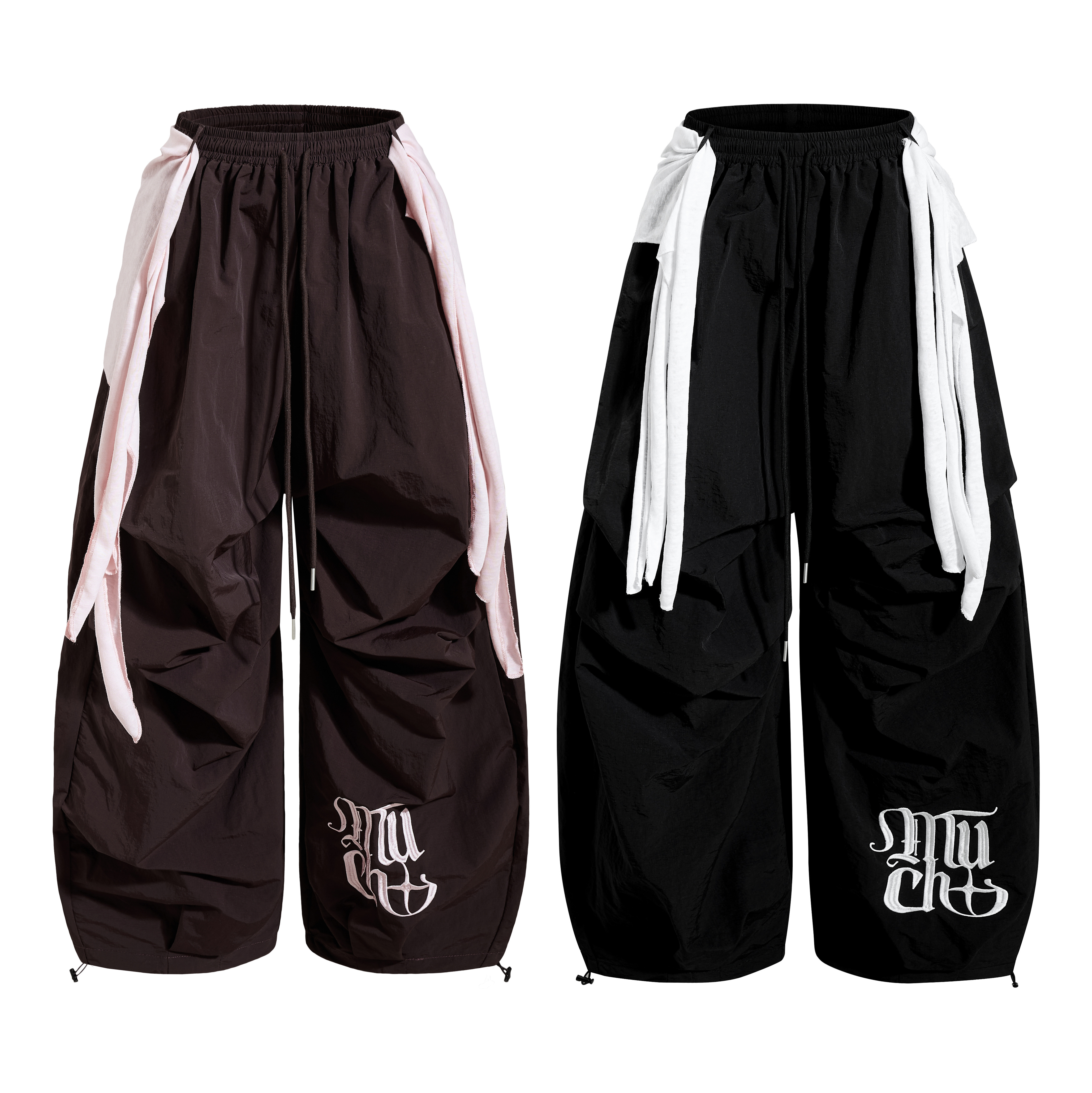 《S.V》刺繡撞色飄帶灣刀風褲