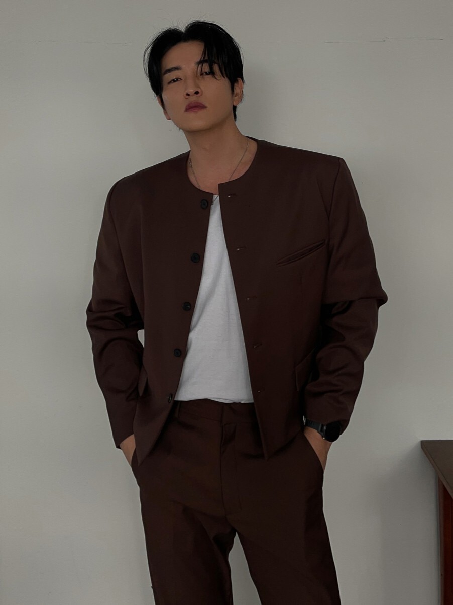 圓領短版西裝外套 復古半喇叭褲 成套西裝