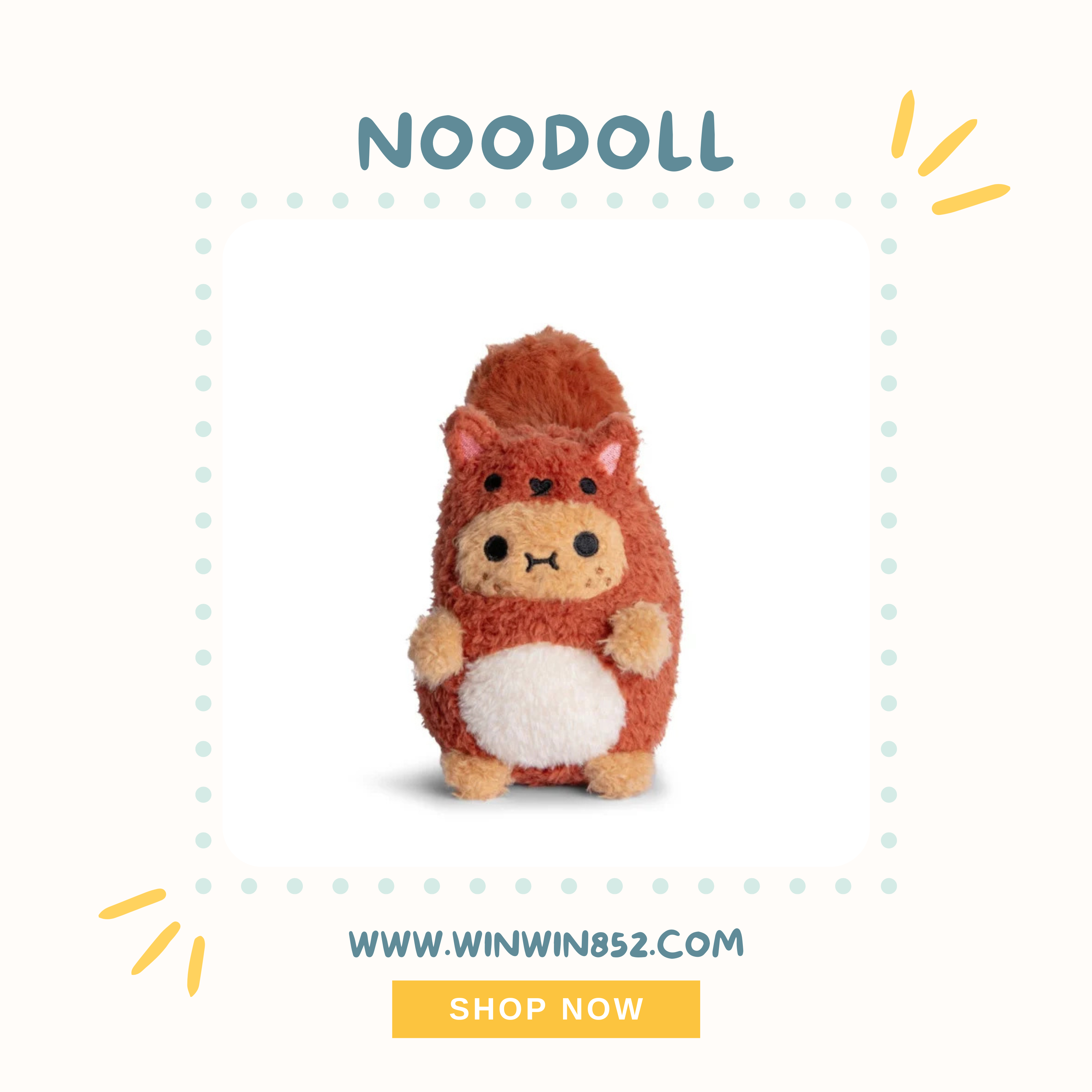 Noodoll Red squirrel Ricespud Mini Sitting Plush Toy