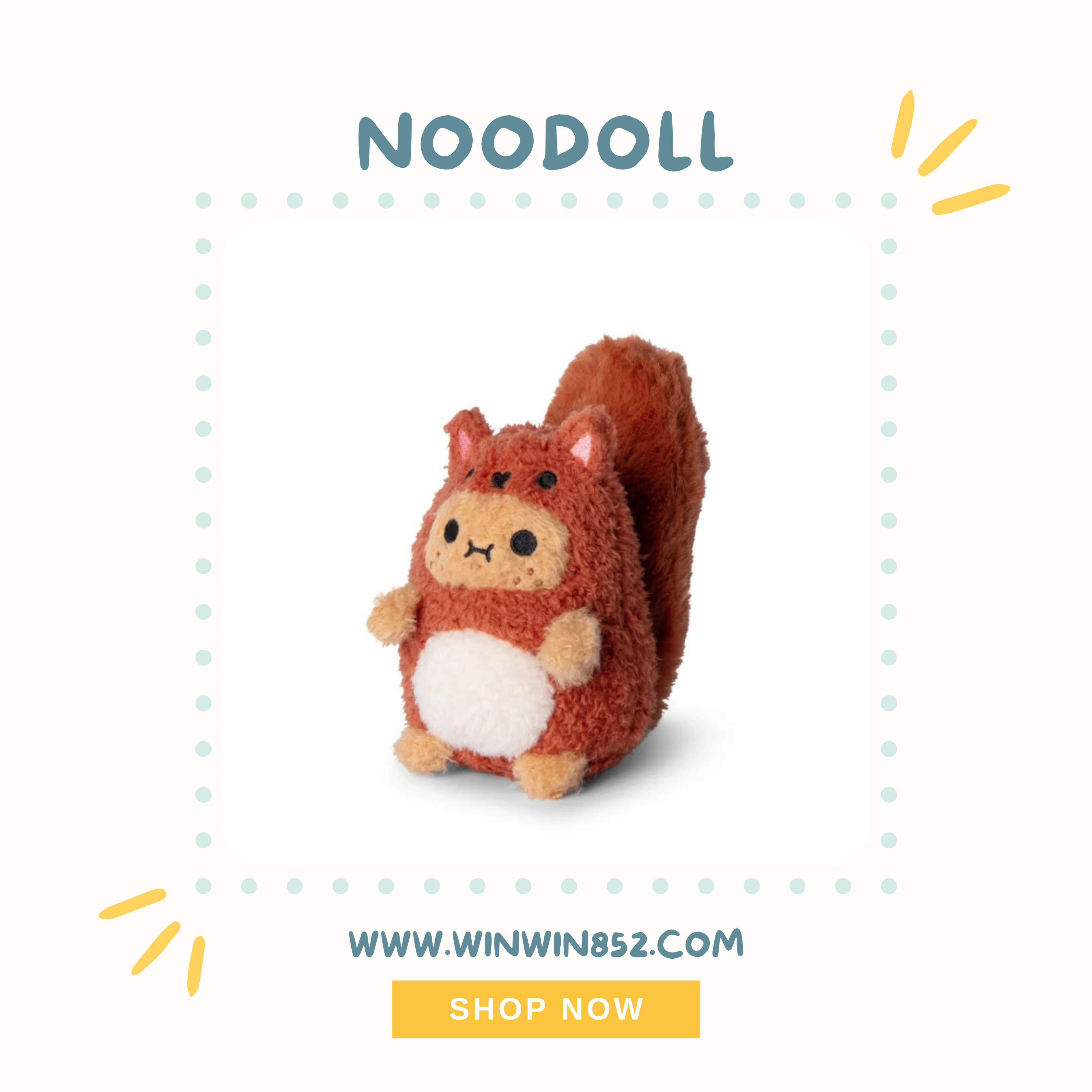 Noodoll Red squirrel Ricespud Mini Sitting Plush Toy