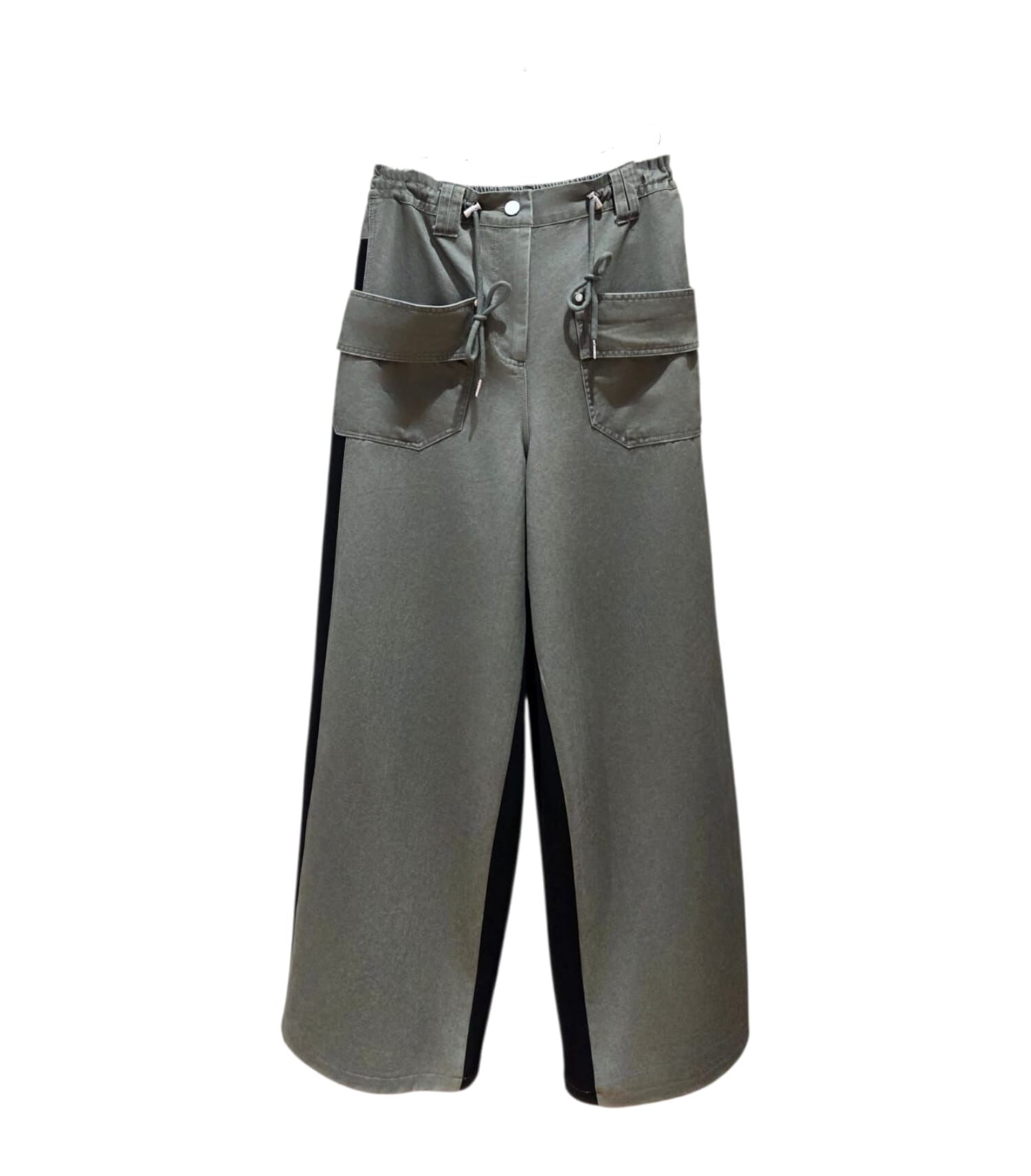 A25 #23623 後幅拼綿料斜布褲 - 綠/黑