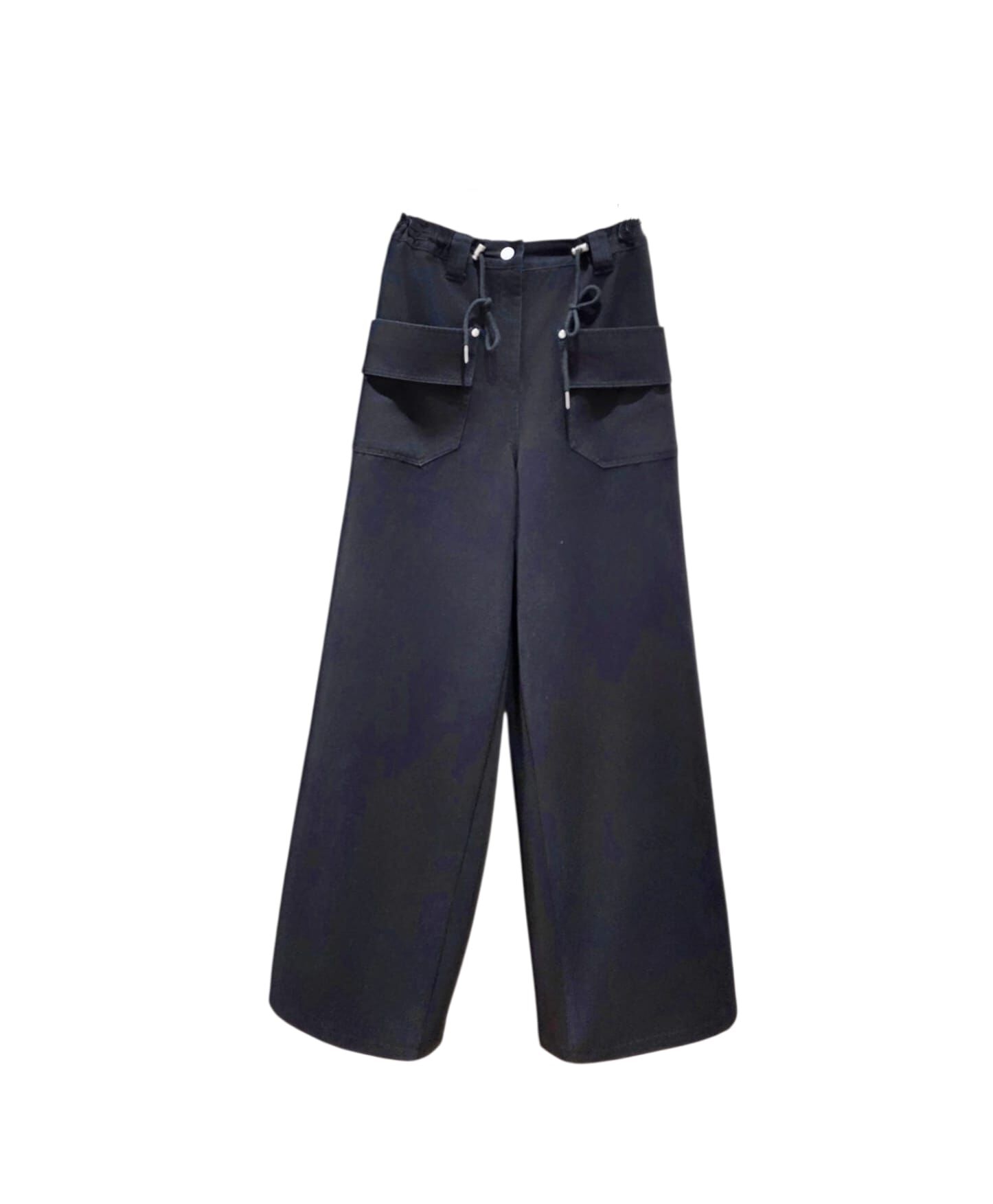 A26 #23623 後幅拼綿料斜布褲 - 黑/黑