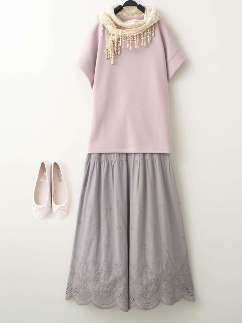 慵懶寬鬆空氣棉連袖上衣繡花純棉寬褲組合