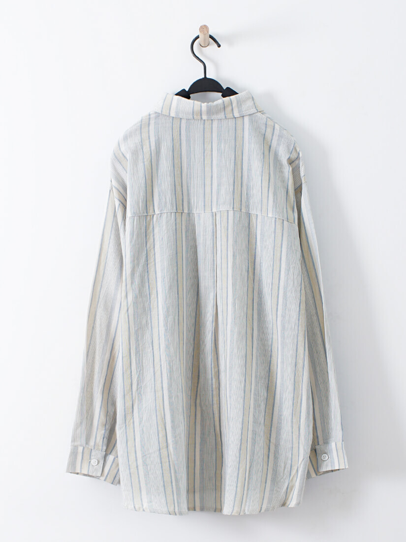 棉麻感薄棉條紋襯衫(3色)