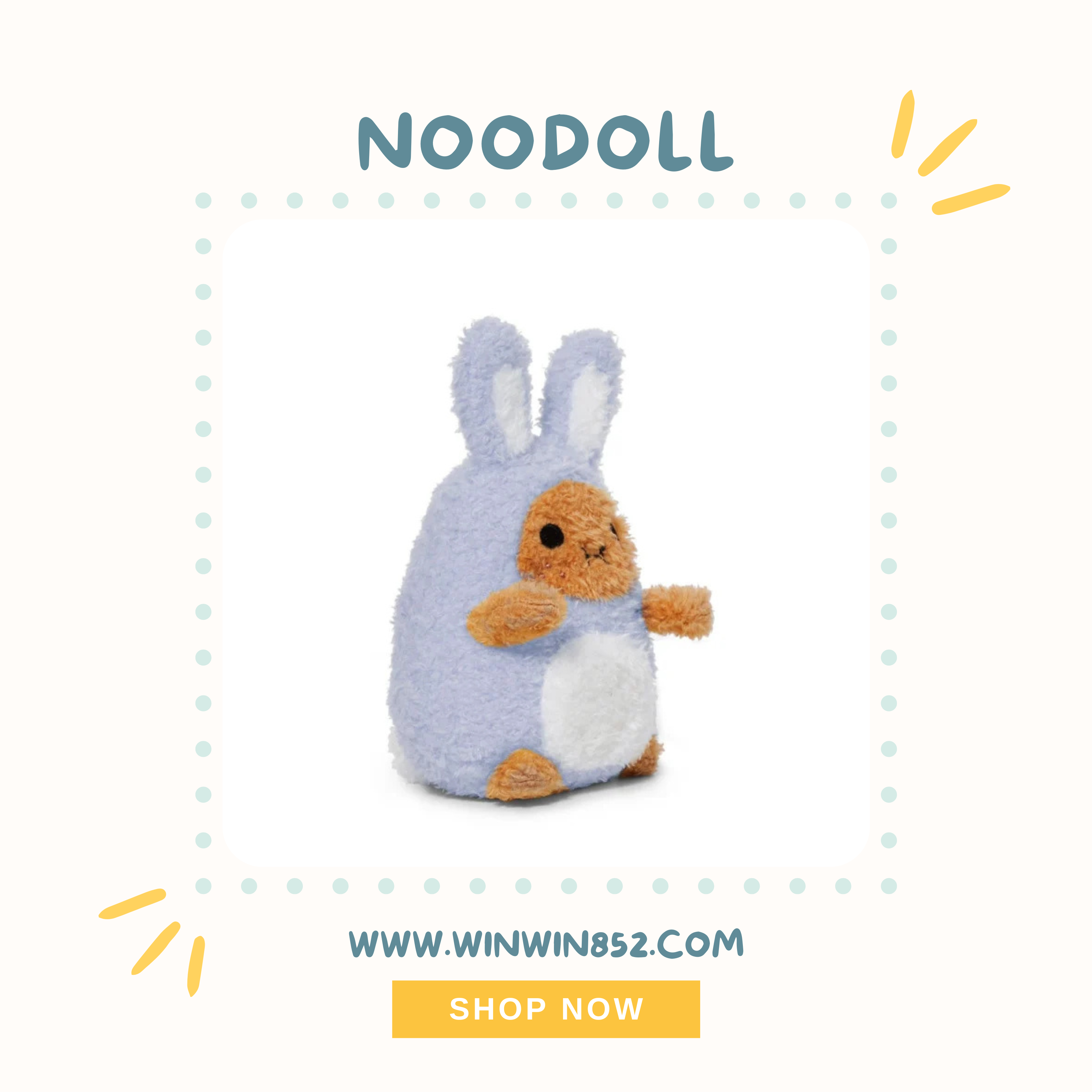 Noodoll Blue Bunny Ricespud Mini Sitting Plush Toy