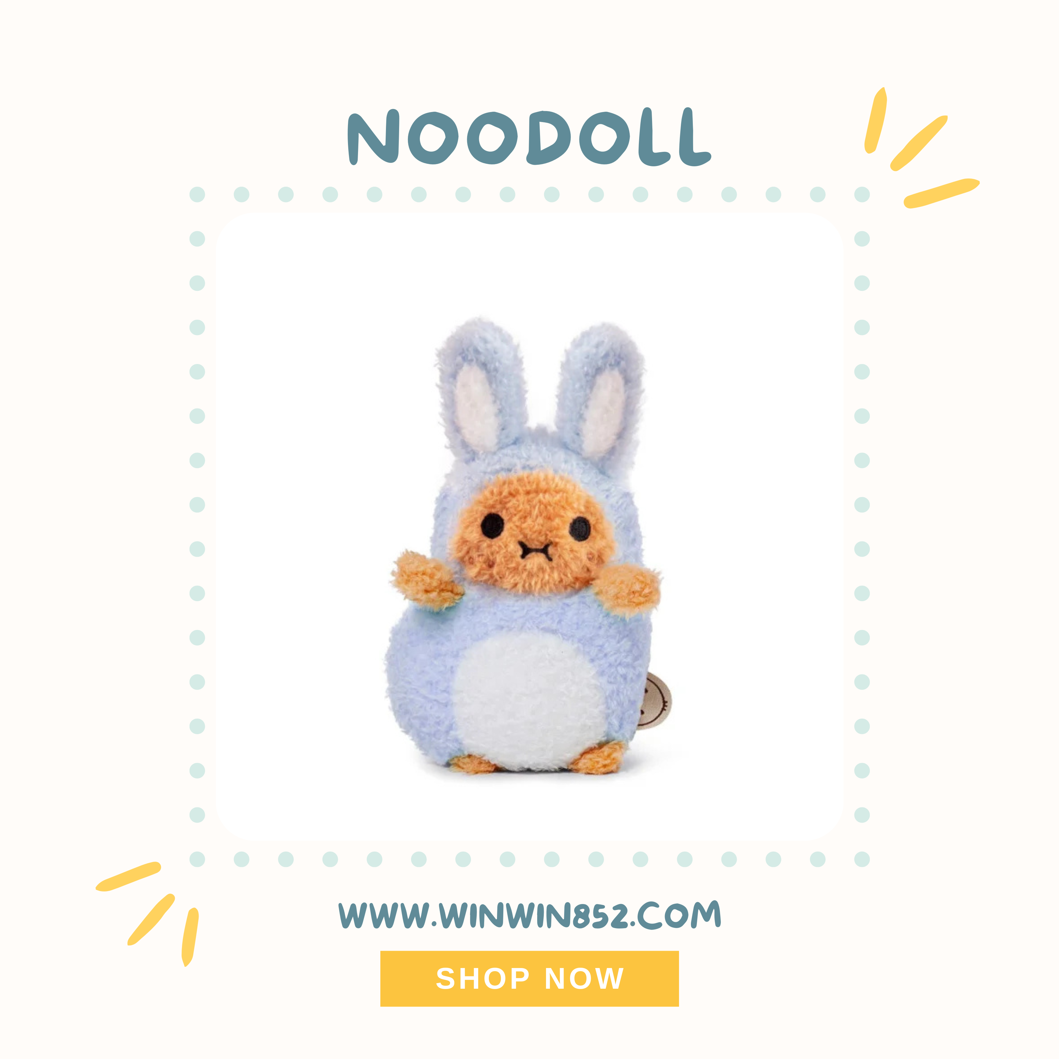 Noodoll Blue Bunny Ricespud Mini Sitting Plush Toy