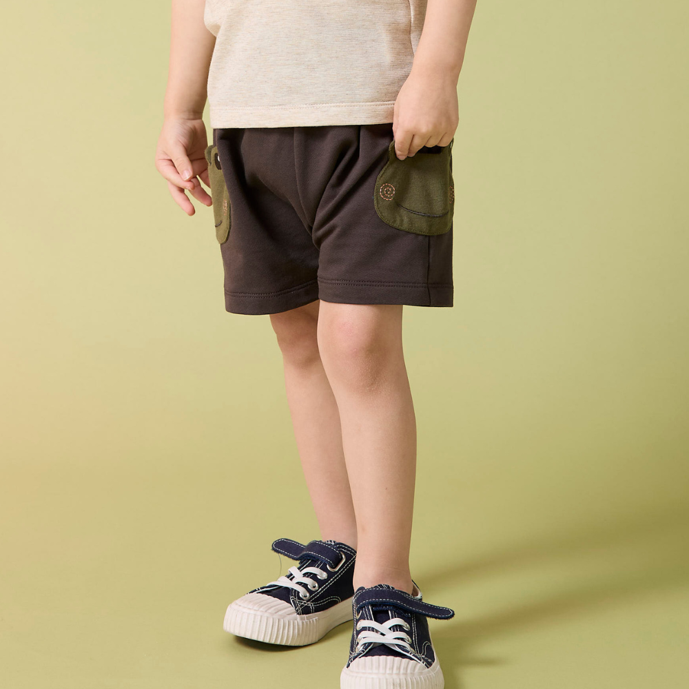 PIPPY呱呱小青蛙造型口袋休閒棉質短褲 深灰