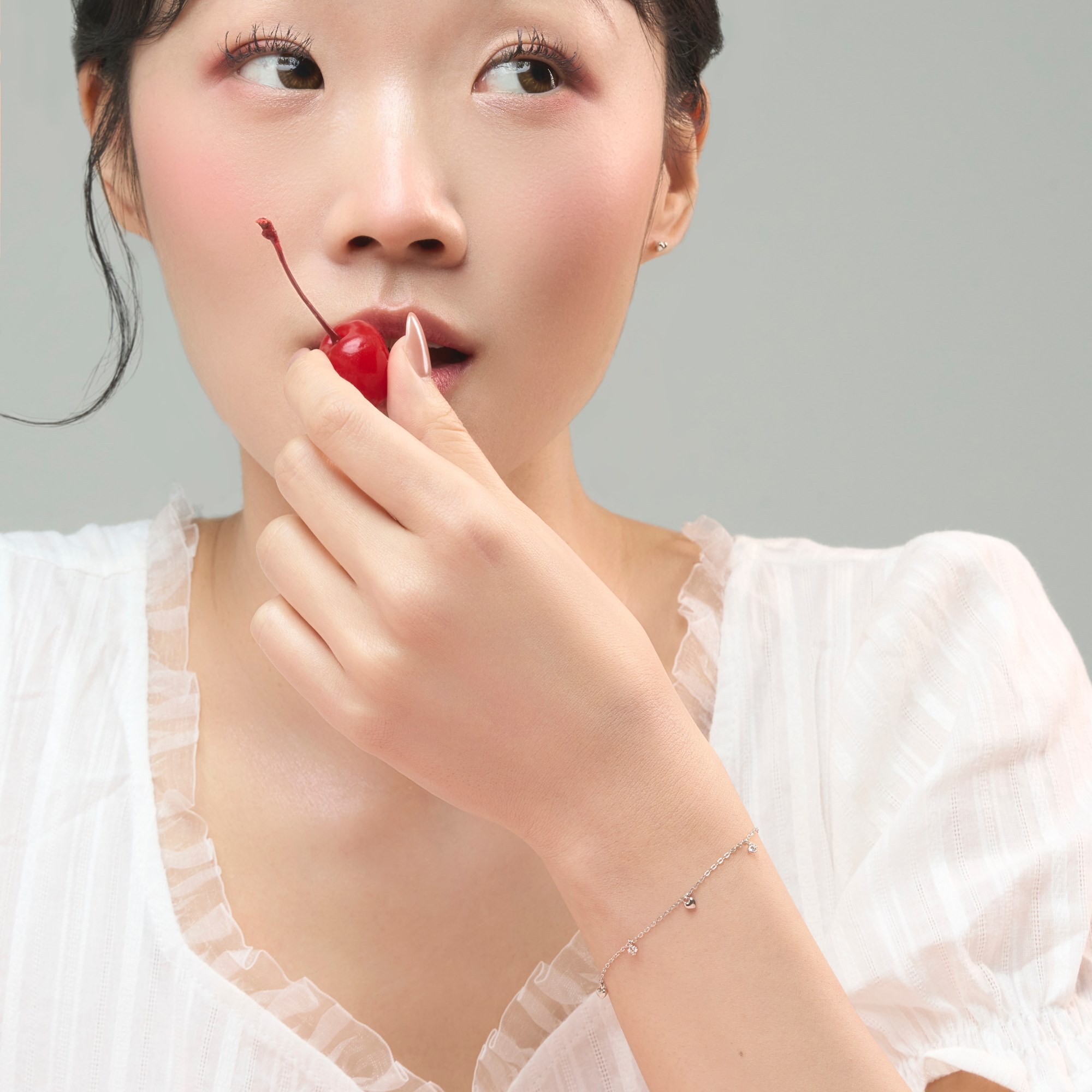 立體愛心造型和鋯鑽的純銀手鍊與玫瑰金手鍊