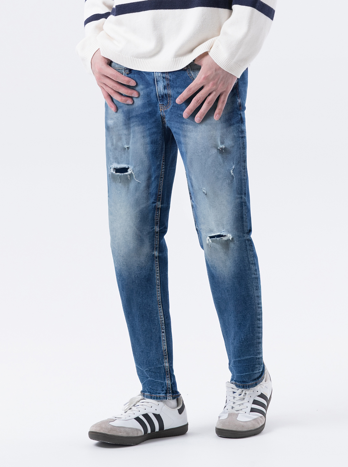 刷破窄管直筒褲