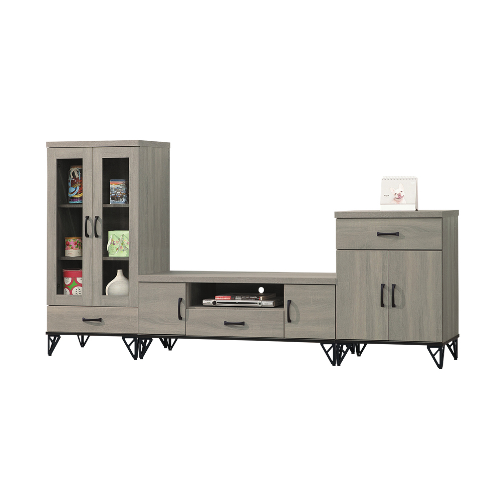 柏蒂家居-卡特森8尺多功能電視櫃組合(二門中展示櫃+視聽長櫃+二門小收納櫃)