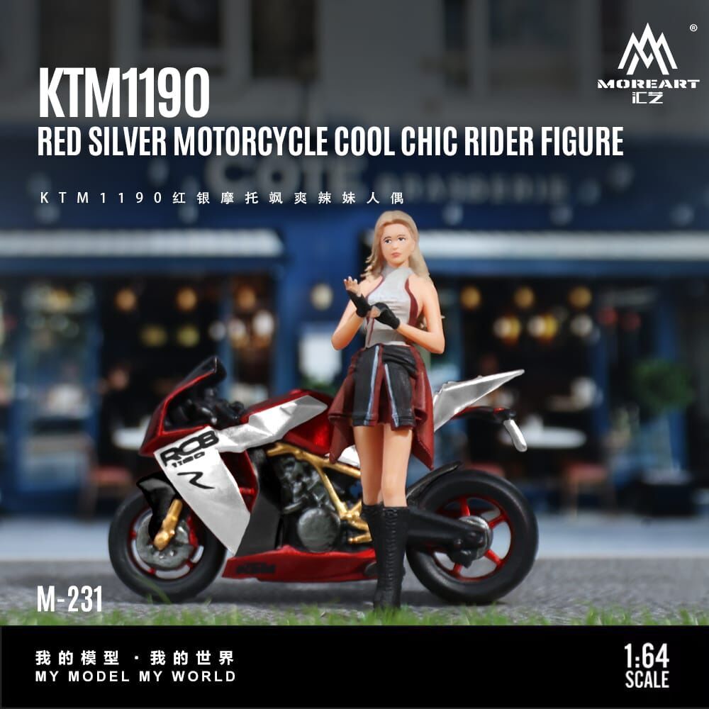 PO-$140 * MOREART * 1:64 FIGURE - KTM1190 RED SILVER MOTORCYCLE COOL CHIC RIDER FIGURE(MO222231)