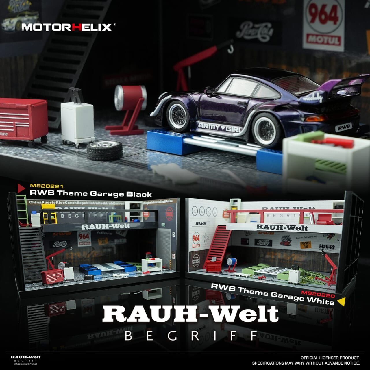 PO-$210 * MOTORHELIX * 1:64 DIORAMA - RWB AUTO REPAIR SHOP WHITE