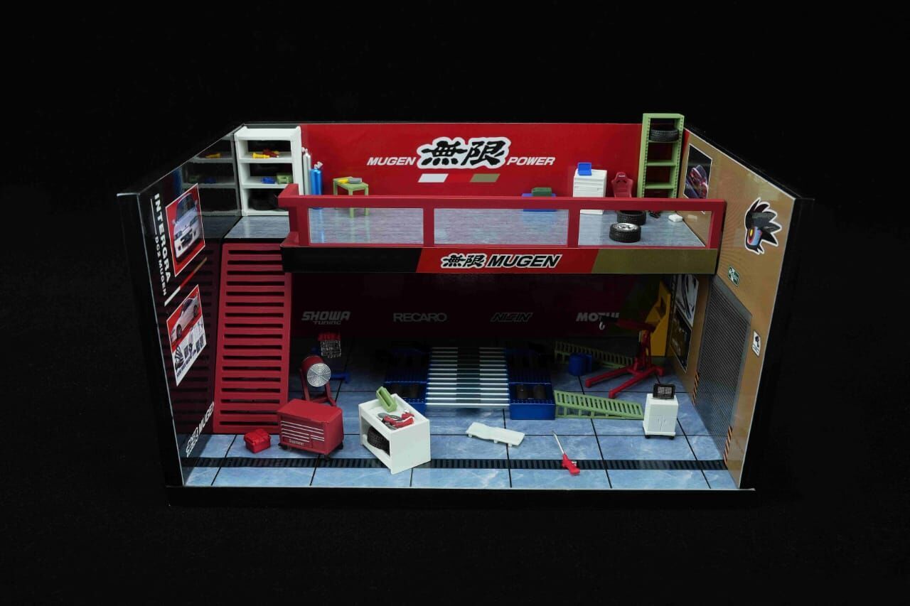 PO-$210 * MOTORHELIX * 1:64 DIORAMA - MUGEN AUTO REPAIR SHOP