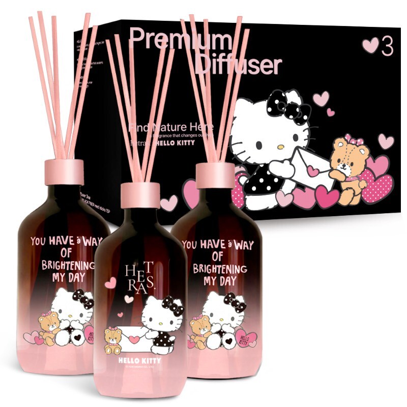 【Luxury】 Hetras. x Hello Kitty Black  限量禮品 香氛擴散瓶 3ea 1500ml 護手霜 卡夾 擴香 香氛 泡泡 保濕 洗手慕斯 護手霜 禮盒組