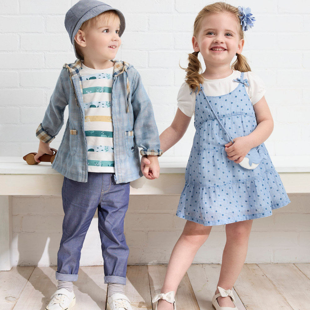 PIPPY百搭格紋純棉雙面穿連帽外套 藍