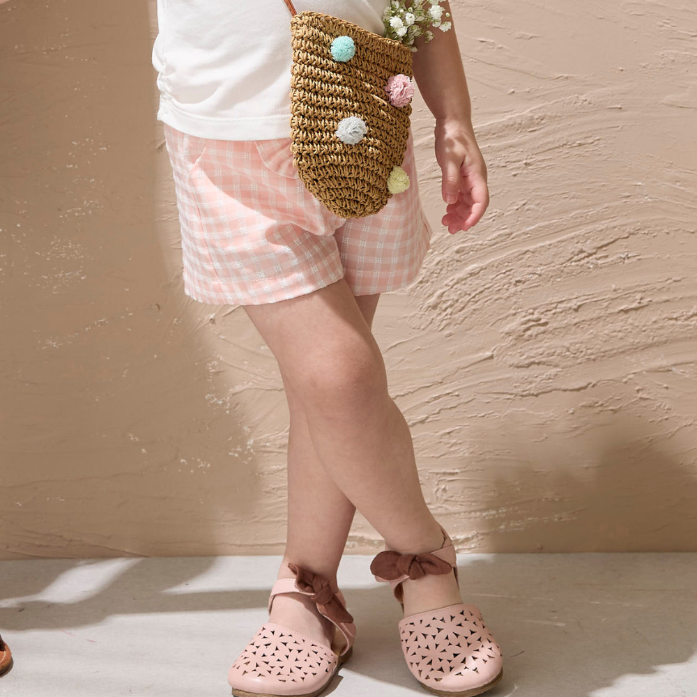 PIPPY 夢幻粉格腰前波浪百搭短褲 粉