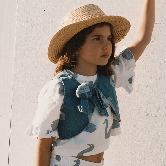 TINYCOTTONS 滿滿天鵝短袖T恤 BIG SWANS KNITTED CROP TEE - off-white