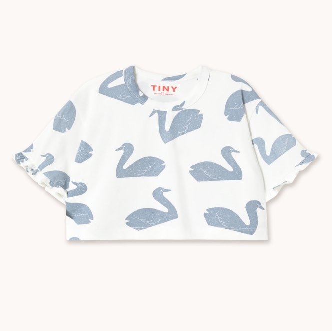 TINYCOTTONS 滿滿天鵝短袖T恤 BIG SWANS KNITTED CROP TEE - off-white