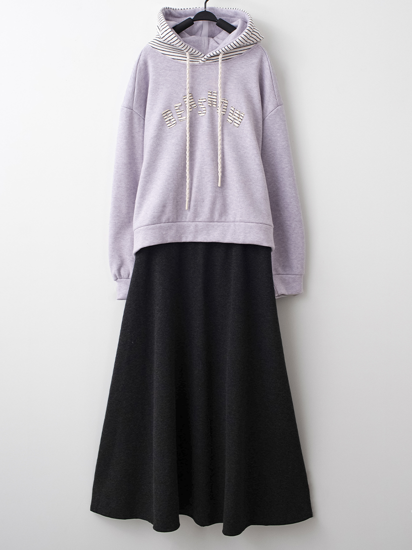 內絨毛刺繡上衣針織棉A字長裙