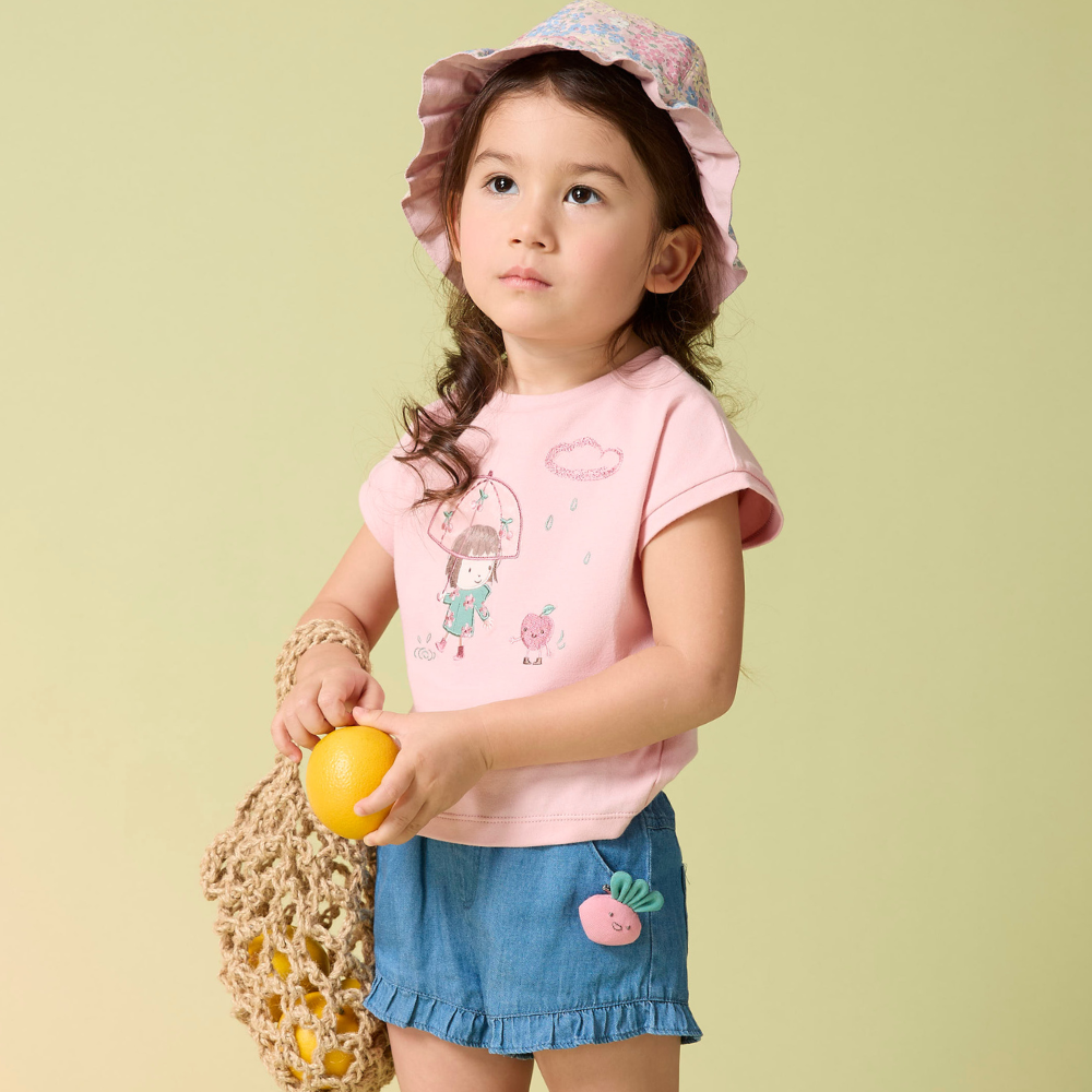 PIPPY百搭浪漫荷葉邊蘿蔔配飾天絲牛仔短褲 藍