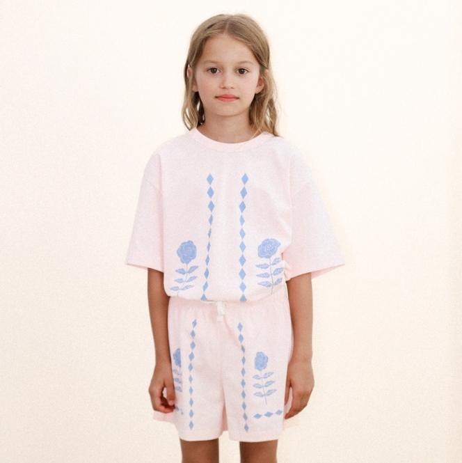 TINYCOTTONS 玫瑰菱格紋短袖T恤 FLOWER PATTERN GRAPHIC TEE - pastel pink