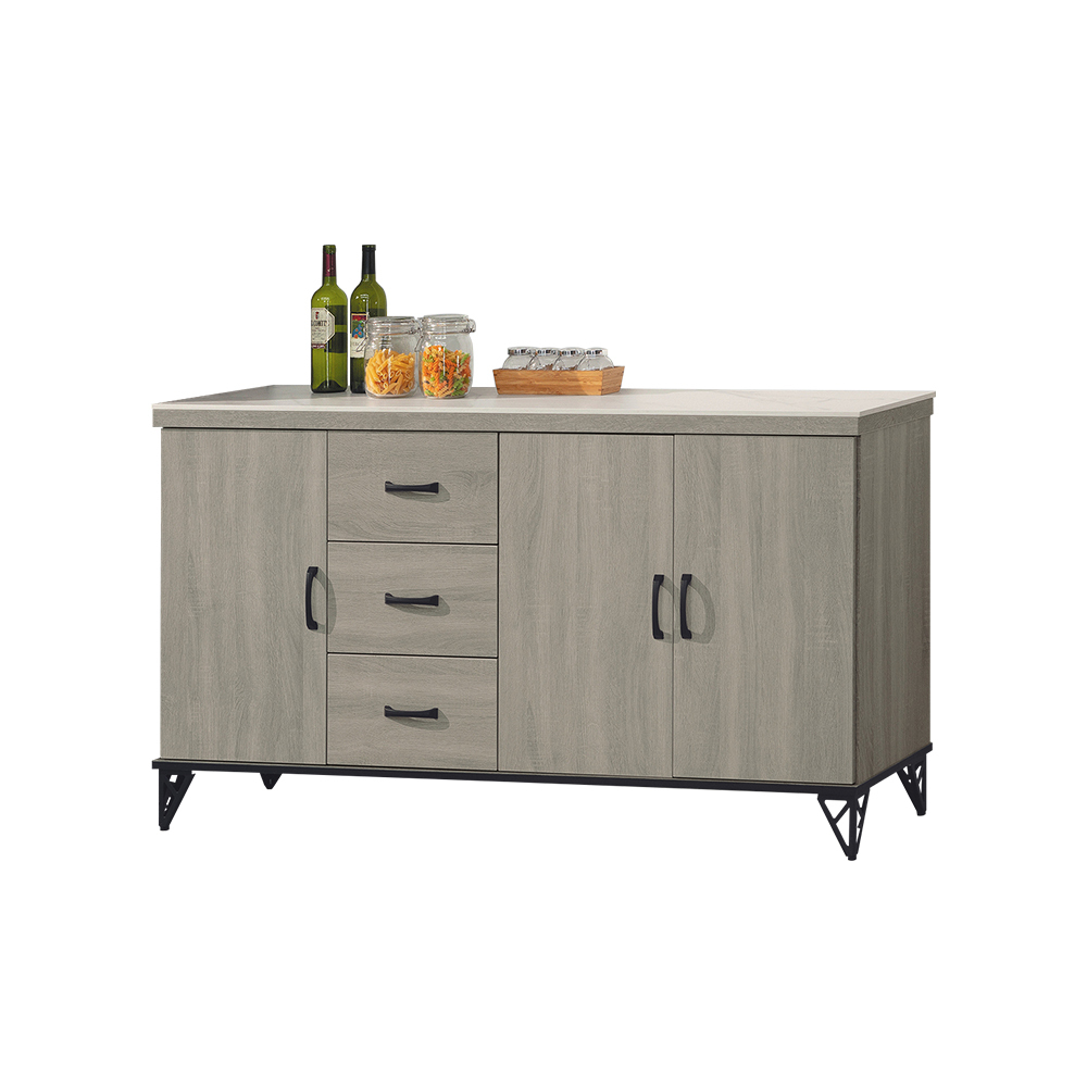 柏蒂家居-卡特森5.4尺三門三抽岩板餐櫃/電器收納櫃/碗盤櫃/置物矮櫃