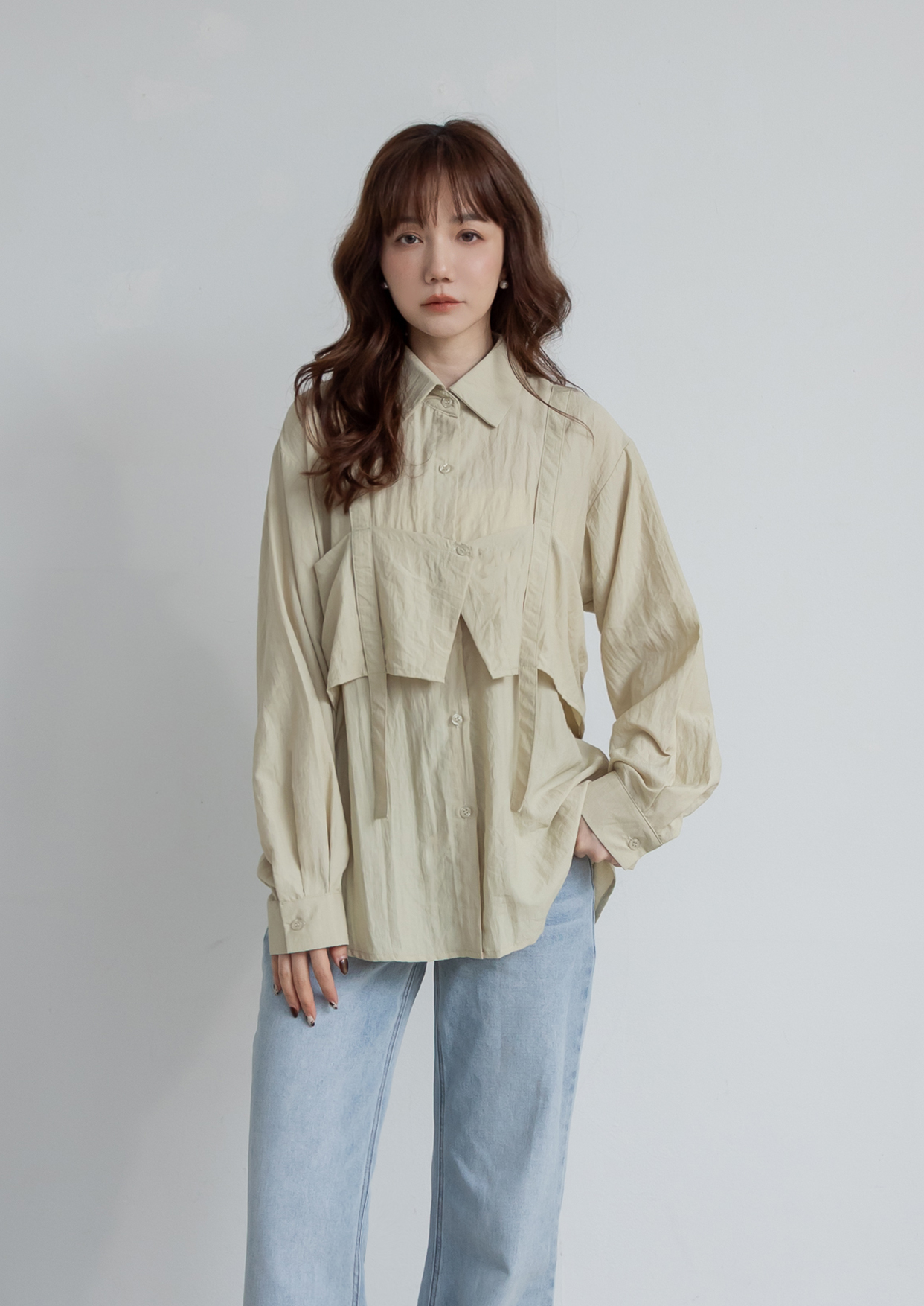 假兩件層次寬鬆襯衫