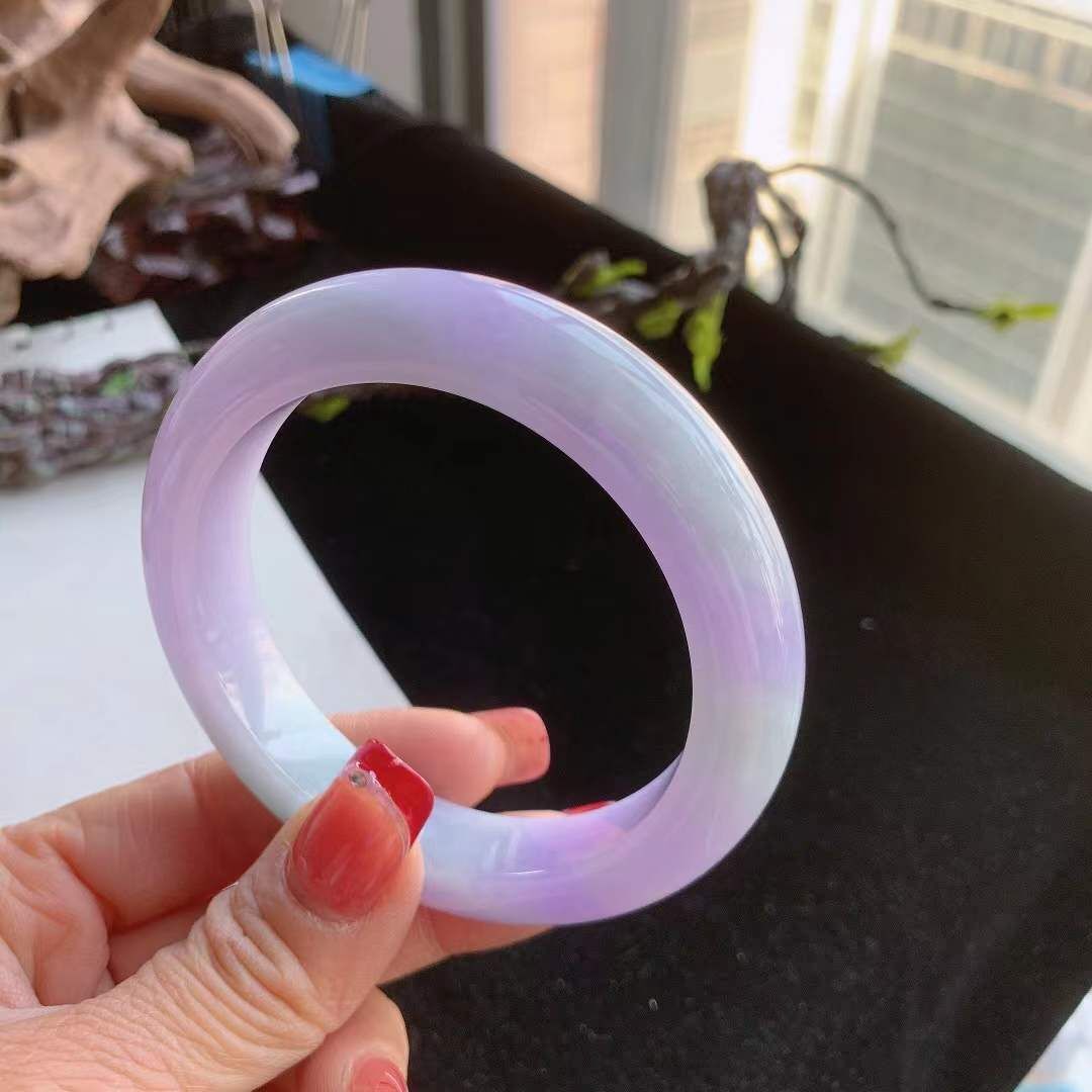 292640 59.4mm翡翠冰糯種紫羅蘭春彩手鐲 (58-60)