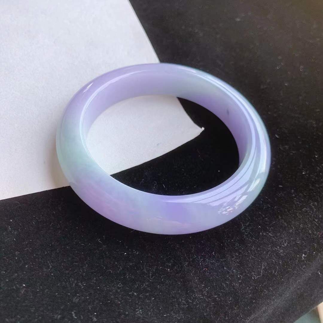 翡翠冰糯種紫羅蘭春彩手鐲,天然翡翠A玉, 緬甸玉, Jade, Jadeite
