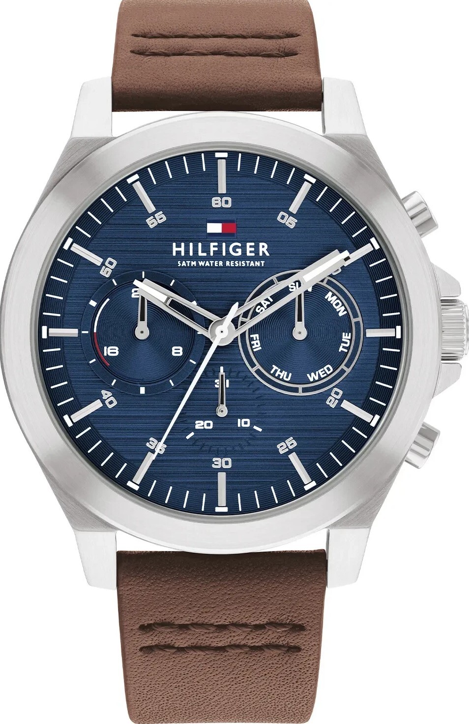 萬年鐘錶 - Tommy Hilfiger  藍色面盤三眼皮革錶帶男錶 1710633 錶徑46MM