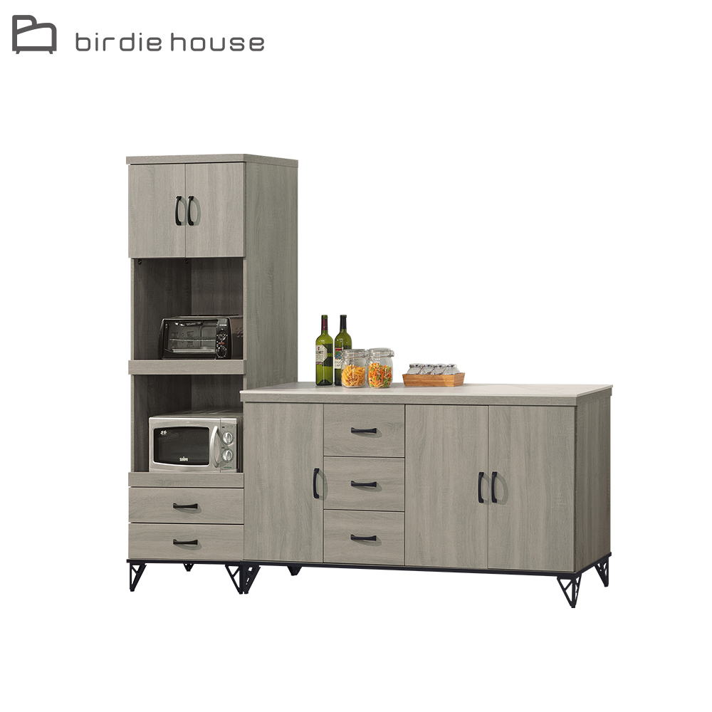 柏蒂家居-卡特森7.4尺多功能L型收納岩板餐櫃組合(2尺拉盤式高電器櫃+5.4尺碗盤置物矮櫃)