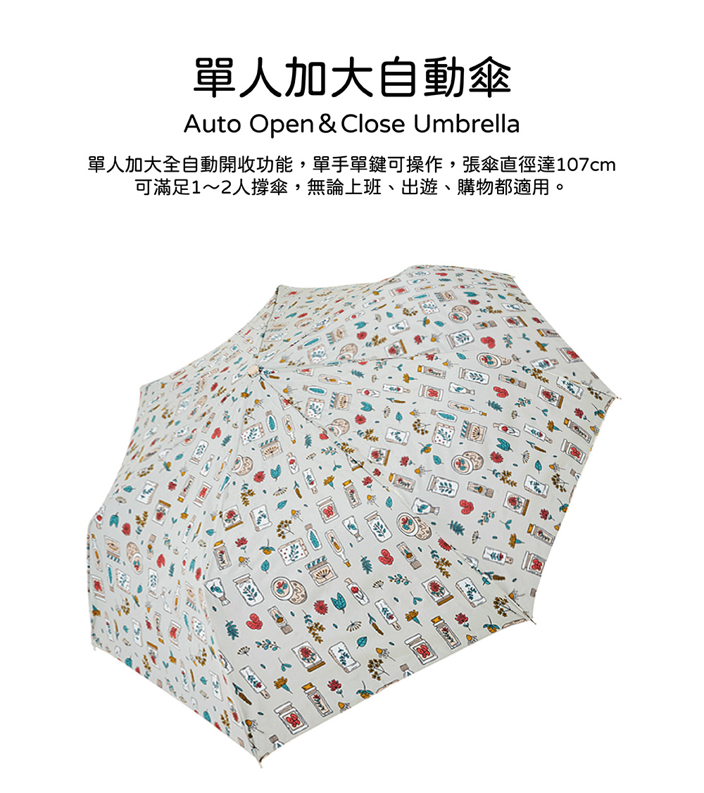 RAINSTORY-8°降溫凍齡個人加大自動傘(童話花繪)