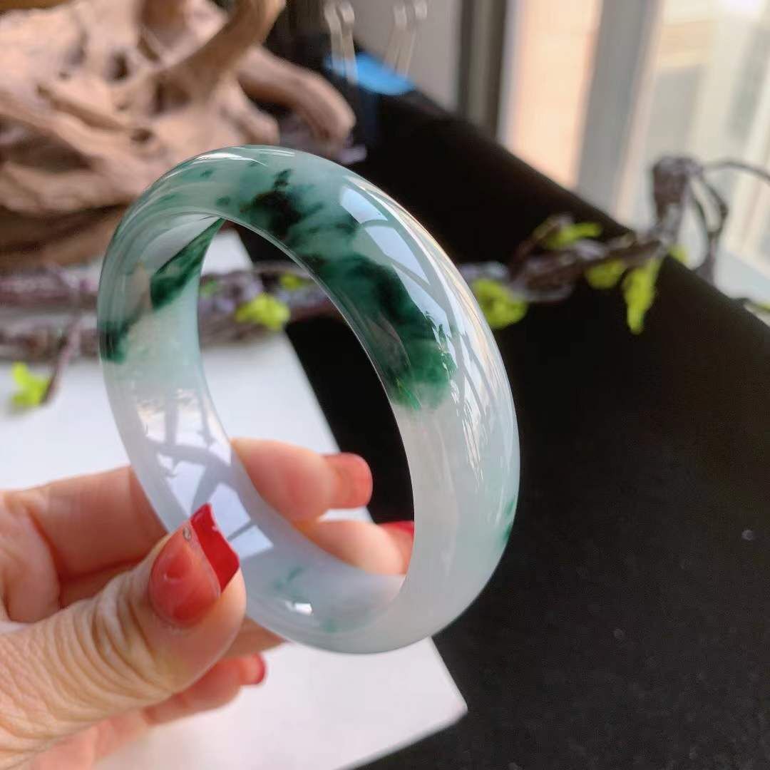 292642 59.1mm翡翠冰種起光飄花手鐲 (58-60)