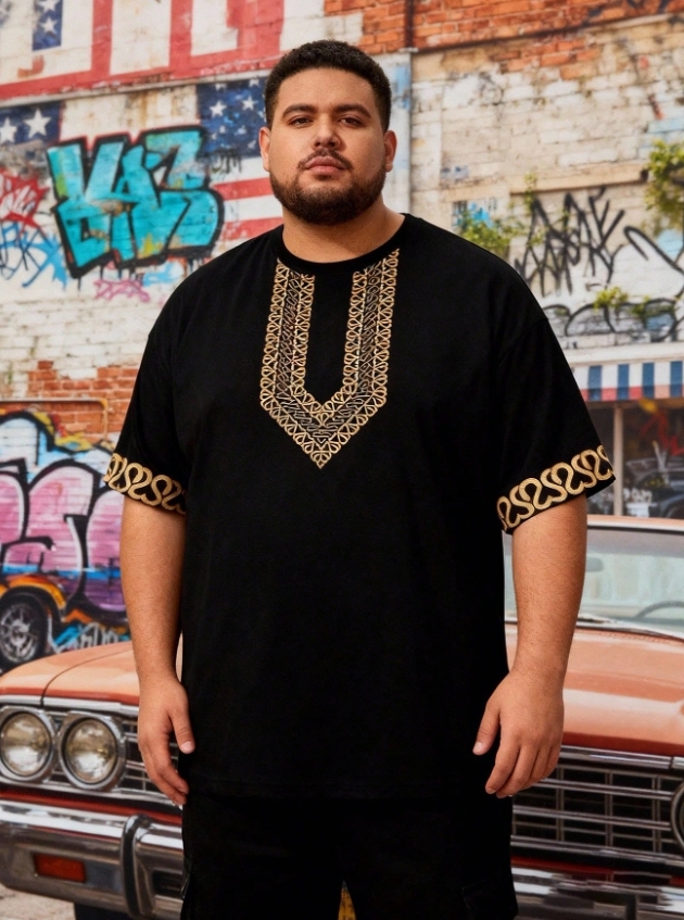 KADMAX大尺碼-大碼夏季休閒紋路短袖TEE〈KSMS2772〉