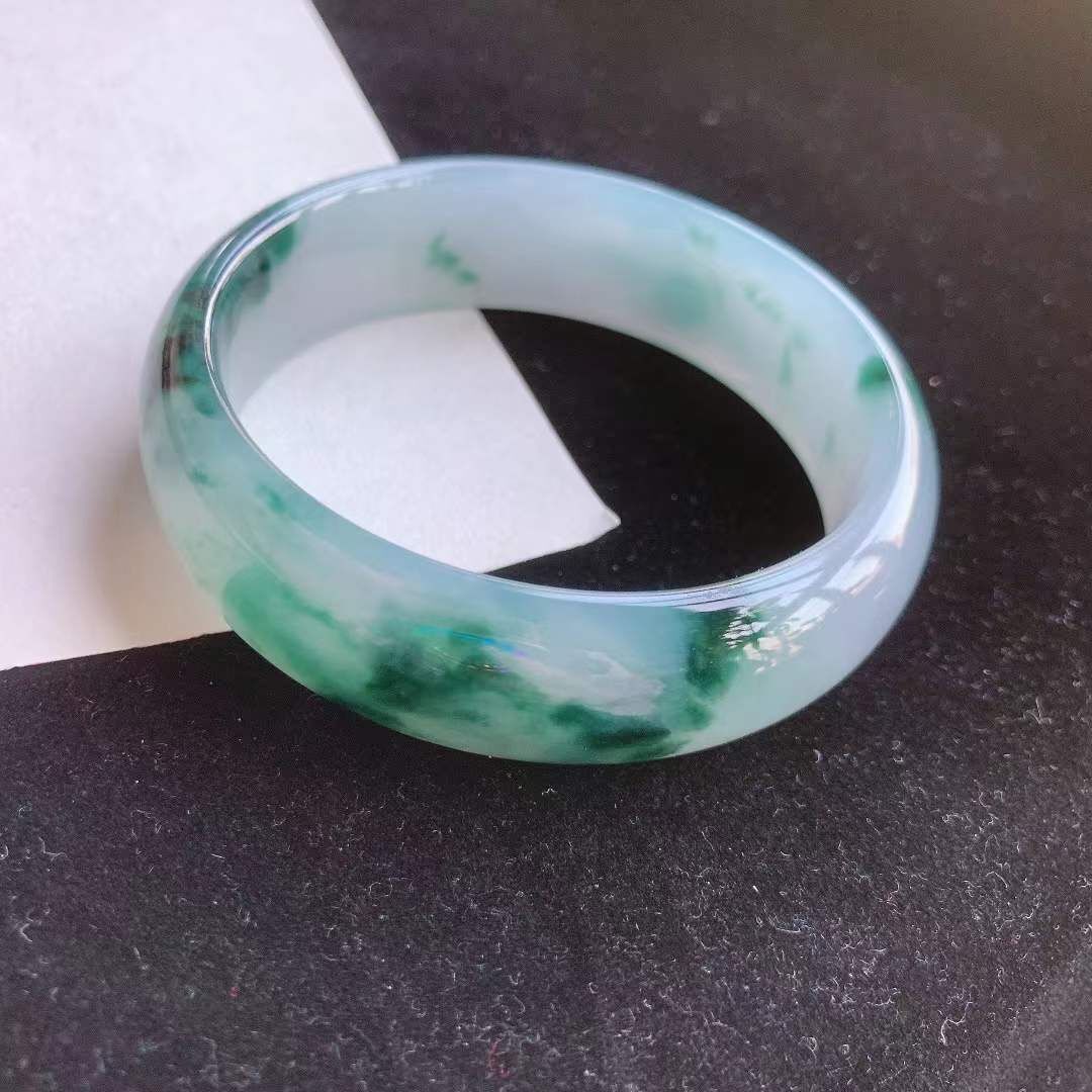 翡翠冰種起光飄花手鐲,天然翡翠A玉, 緬甸玉, Jade, Jadeite