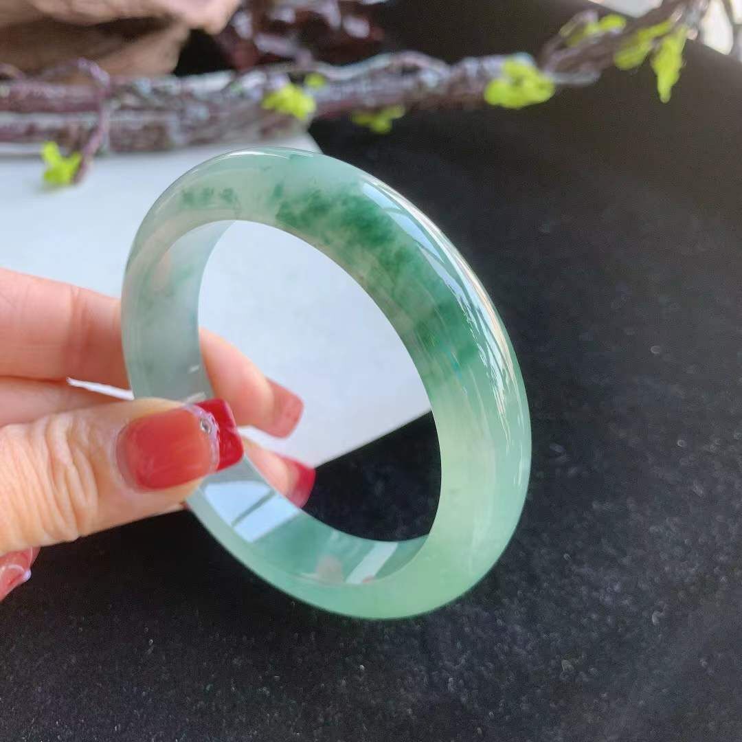 292643 58mm翡翠冰種起光飄花手鐲 (56-58)