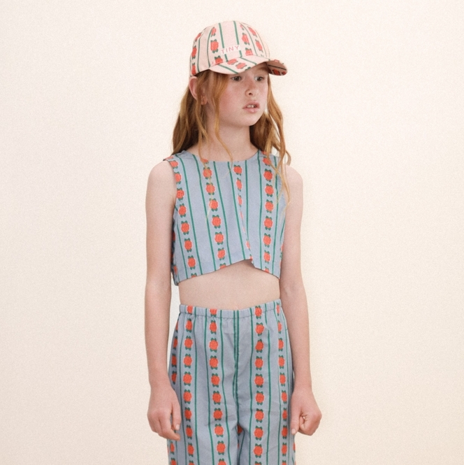 TINYCOTTONS 玫瑰條紋背心 ROSE PATTERN TOP - washed blue