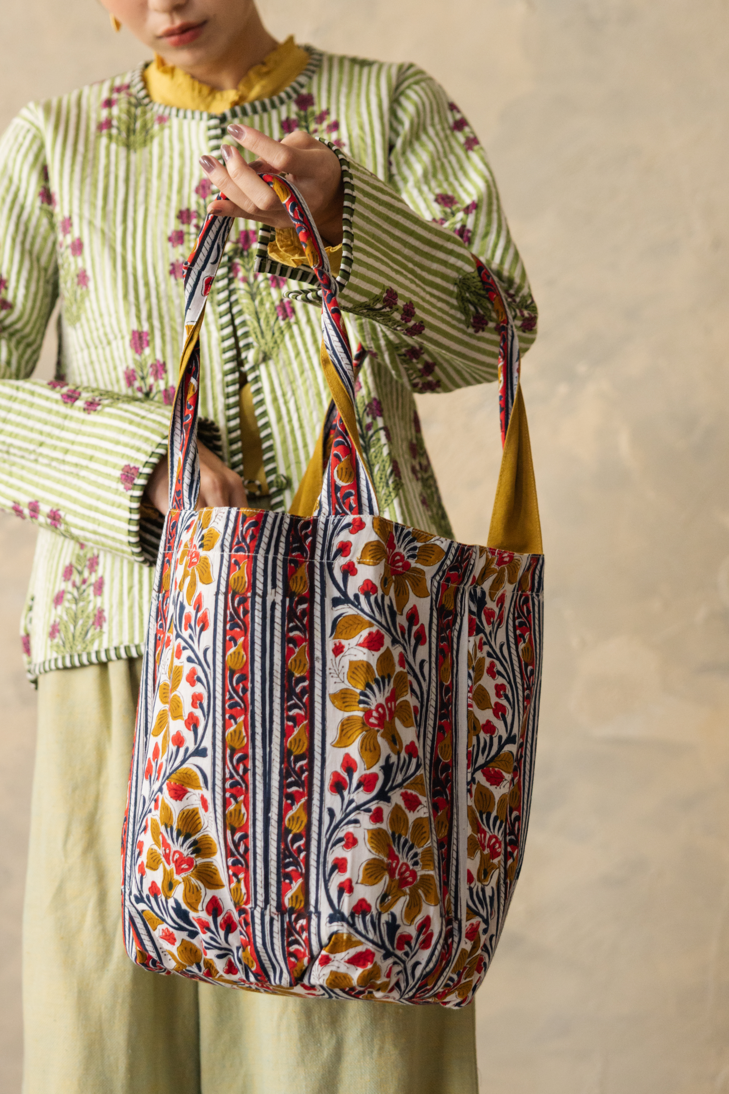 雙面布料托特包立體方包_直花