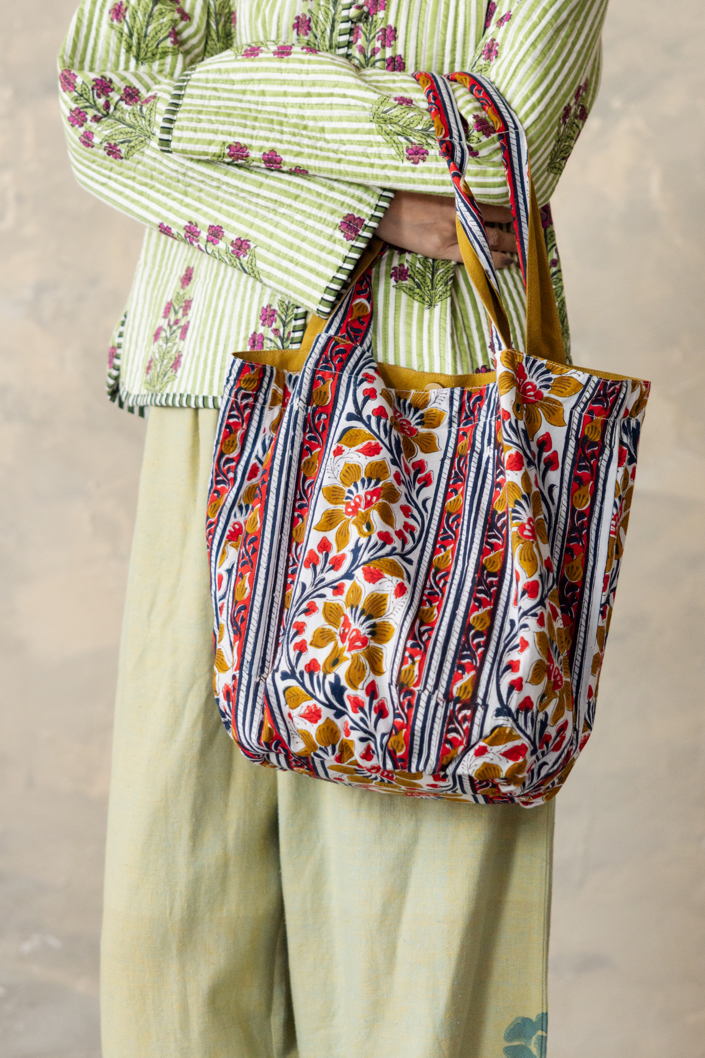 雙面布料托特包立體方包_直花