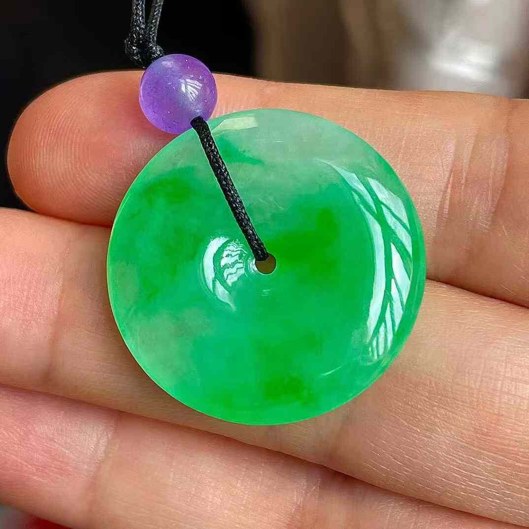 翡翠冰陽綠平安扣吊墜 (24mm直徑),天然翡翠A玉, 緬甸玉, Jade, Jadeite