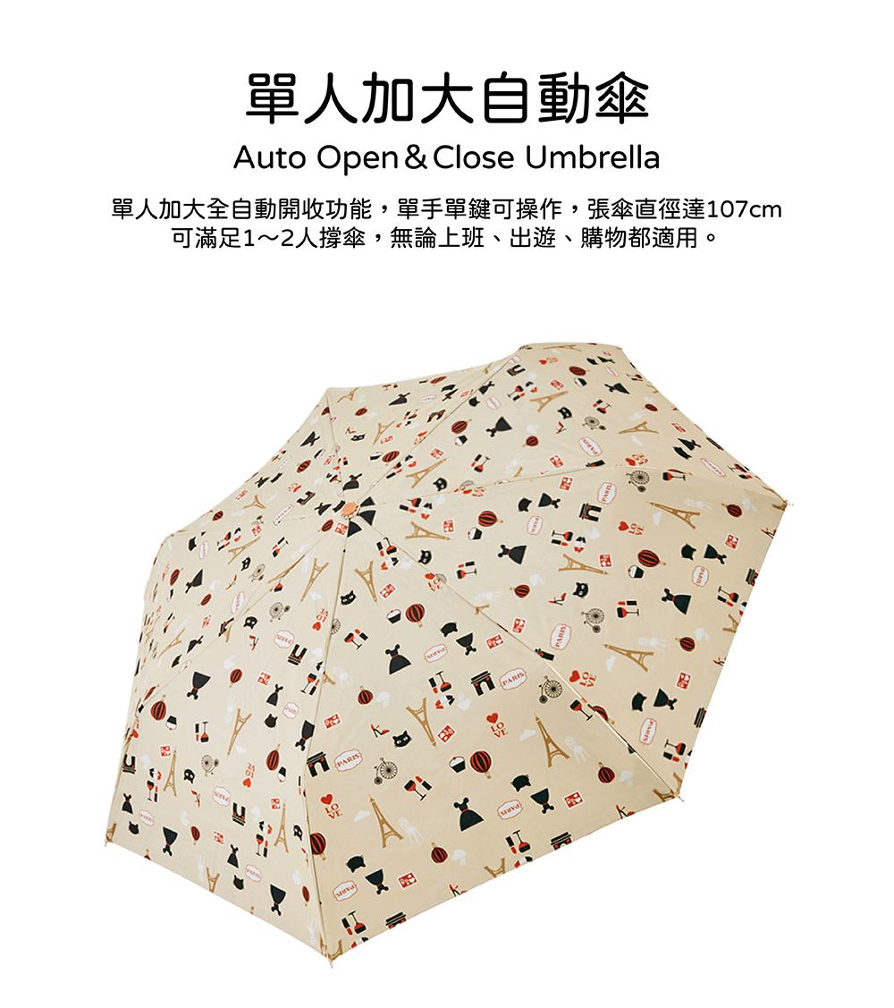 RAINSTORY-8°降溫凍齡個人加大自動傘(LOVE PARIS)