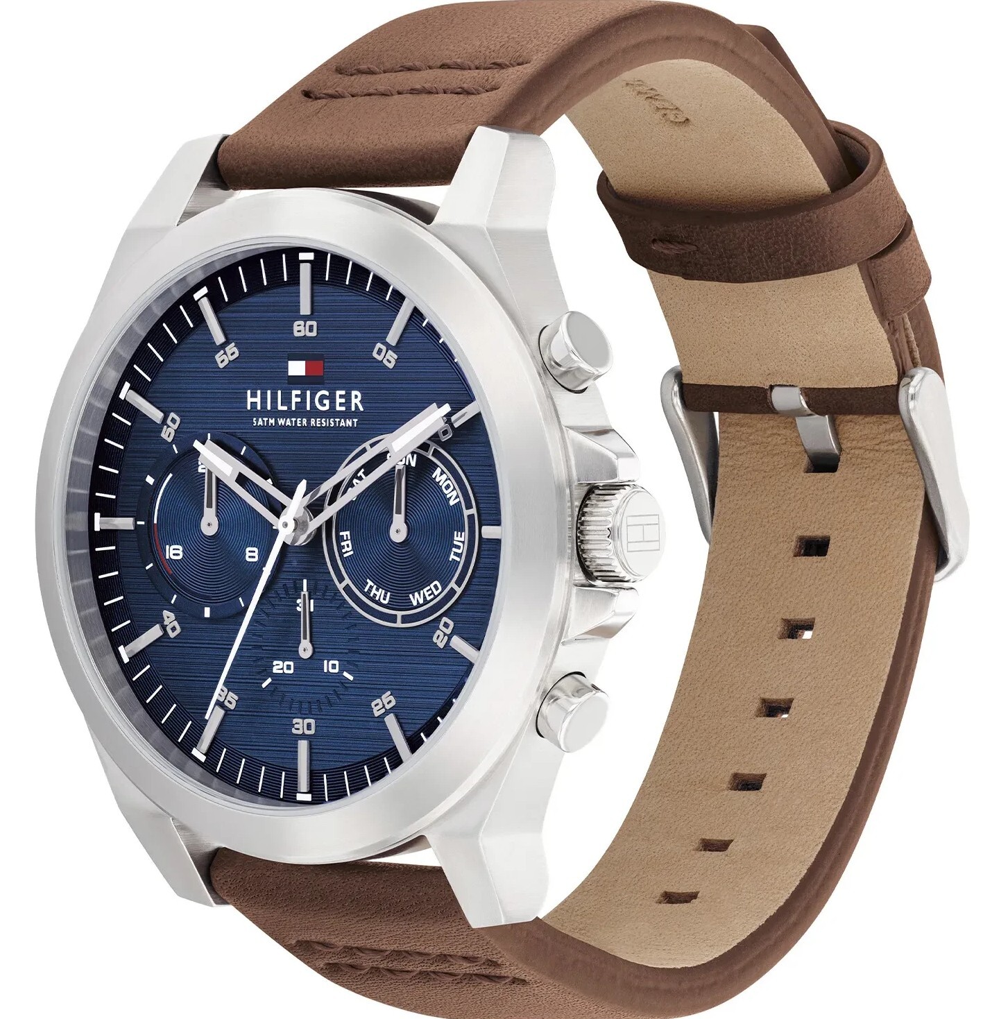 萬年鐘錶 - Tommy Hilfiger  藍色面盤三眼皮革錶帶男錶 1710633 錶徑46MM