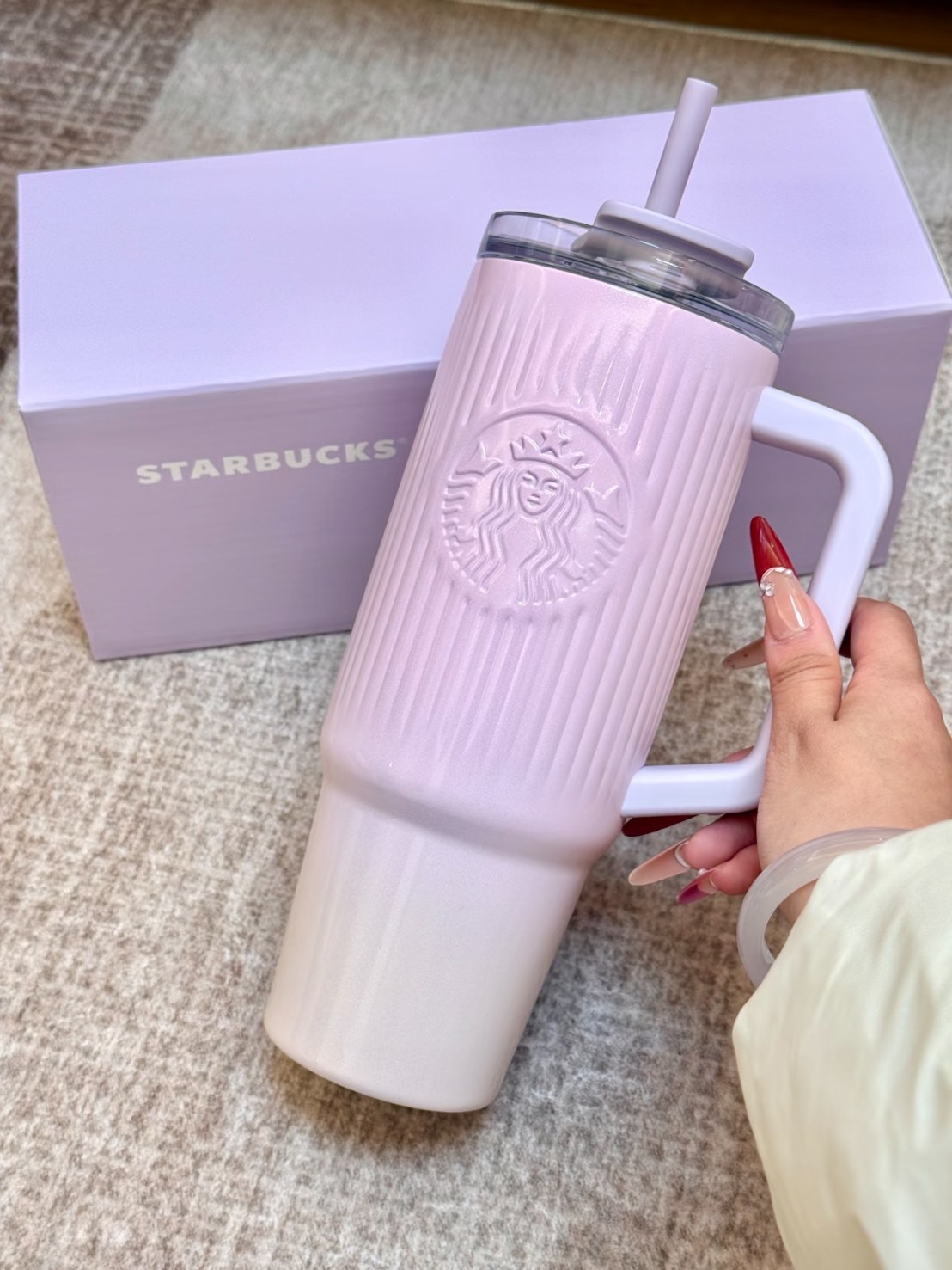 STARBUCKS 星巴克  珠光 櫻花紫漸變 雙飲口 不鏽鋼杯 910ML