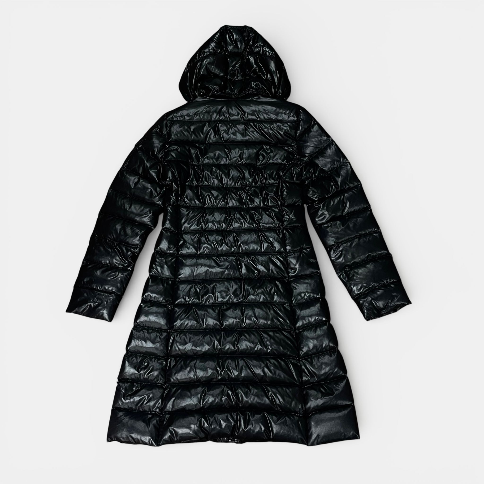 95%NEW二手MONCLER羽絨長外套 00/ XXS碼 黑色流線型 可拆式風帽 #香榭站正品