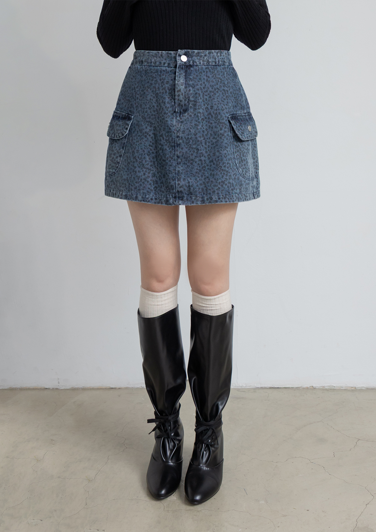 豹紋工裝大口袋短裙