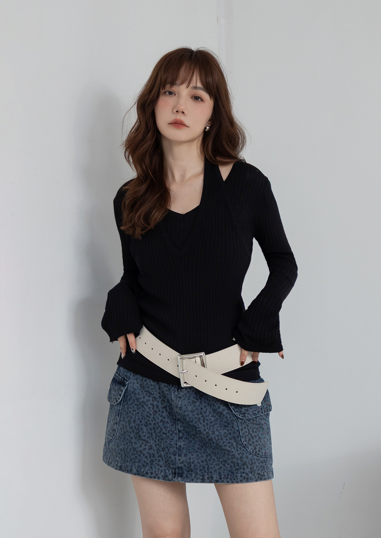 豹紋工裝大口袋短裙