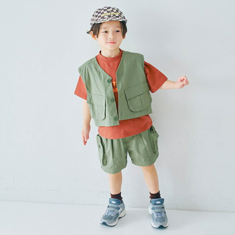 日本 p.premier 大口袋 寬版工裝休閒短褲 (軍綠色，130) P223016