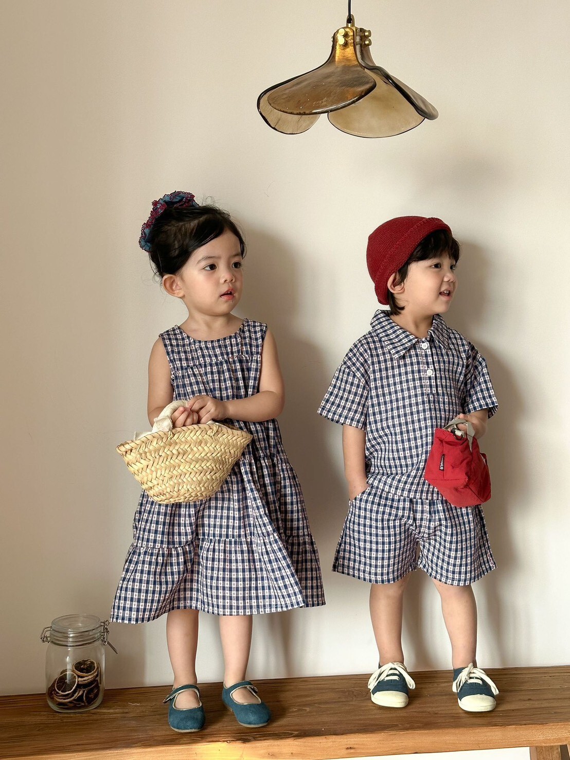 高質感格子套裝/洋裝 ᝰ ＊短袖上衣 + 短褲/裙子